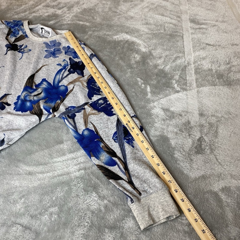 Zyia Active Sweatshirt Womens XXXL 3X Gray Blue Floral Cropped Dropped Shoulder - Picture 8 of 9
